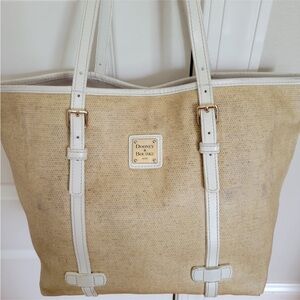 Dooney and Bourke 1975 Straw Colored Tote white leather trim